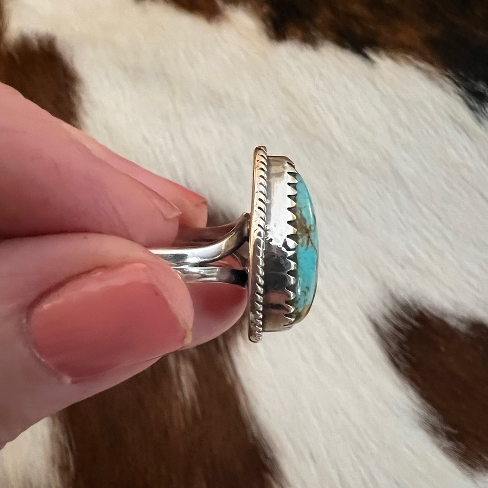❤️ Kingman Turquoise Statement Sterling  925 Navajo Style Western Ring Size 6.75 - Picture 7 of 16